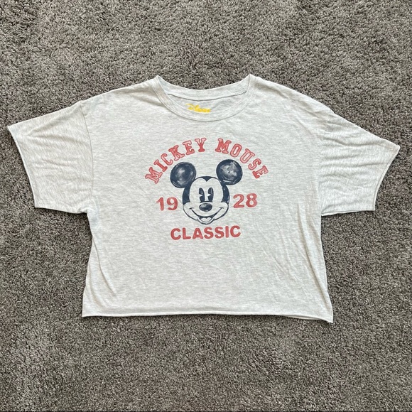 Disney Tops - Disney Mickey Mouse 1928 Classic Gray Short Sleeve Crop T-Shirt Womens Sz Large